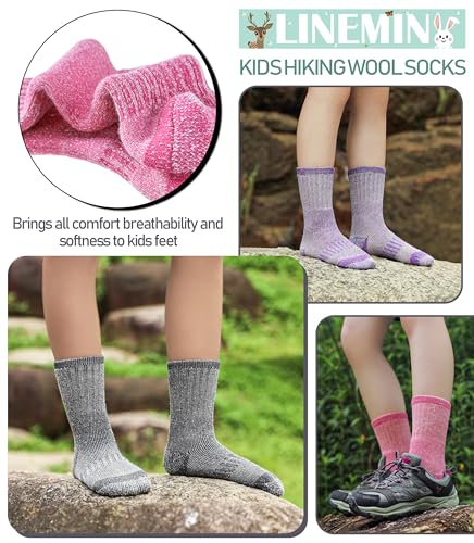 LINEMIN Kids Merino Wool Hiking Socks Boys Girls Winter Warm Thick Thermal Boot Thick Cushion Snowboarding Socks 3 Pairs4