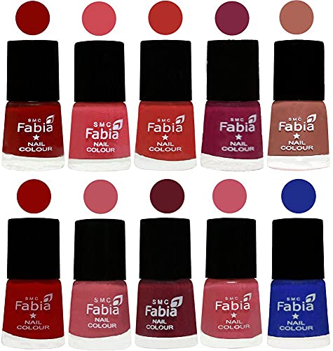 Image of SMC Fabia ALL IN ONE (PACK OF 10), Long Lasting Glossy Nail Polish, 6 ml Each, All Vibrant Colours,02361