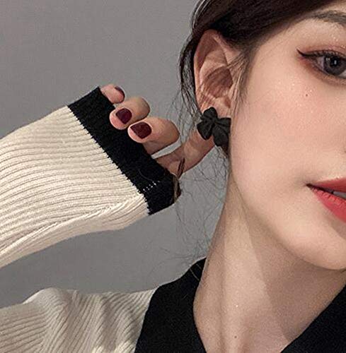 Artist Bow Tie Ribbon Stud Earrings for Women Black Daily Bow Earring Jewelry (1 Pair Black)3