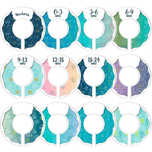 Image of CORRURE Baby Closet Dividers - Complete Set of 12 Plastic Clothes Separators for Newborn to 24 Months, Ideal Nursery Closet Organizer, Blue