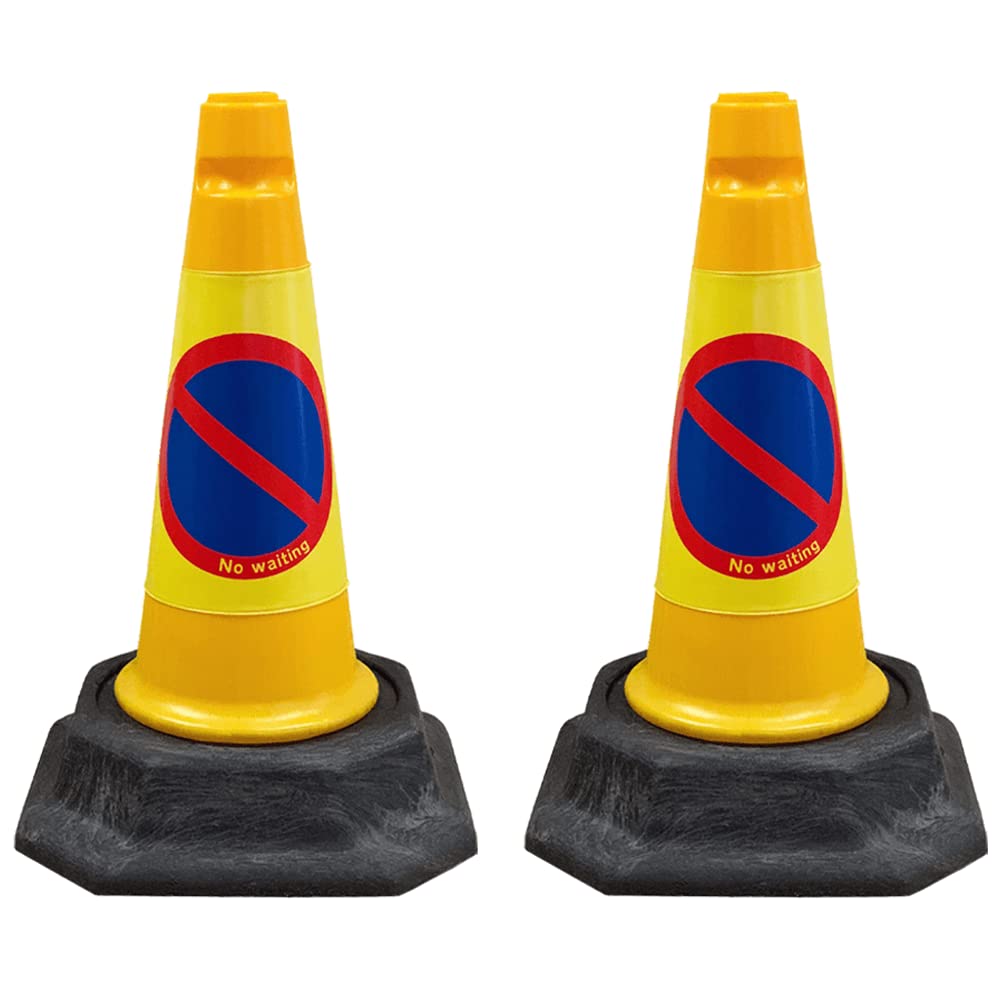 Street Solutions UK - 2 x No Waiting Road Traffic Cones 18" (460mm) Self Weighted Safety Cone - 100% Recycled PVC, Heavy Duty, Strong and Durable