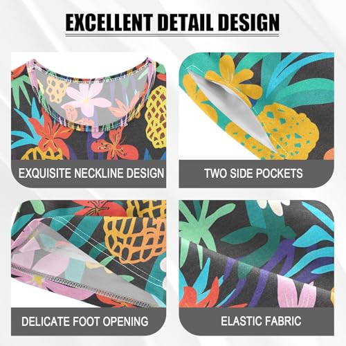 ALAZA Colorful Flower Pineapple Pajamas Set Short Sleeve Cotton Sleepwear Summer Pjs 2 Piece 5-14Y4