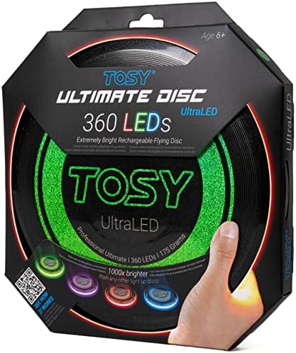 TOSY 36 and 360 LEDs Frisbee – Extremely Bright Flying Disc, Smart Modes, Glow in The Dark, Auto Light Up, Rechargeable, 175g, Ideas for Outdoor/Camping/Beach/Backyard/Lawn Games