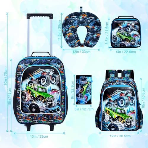 Image of CCJPX 5Pcs Kids Luggage for Boys, Truck Rolling Travel Carry on Suitcase for Toddler Children with Wheels(Blue)