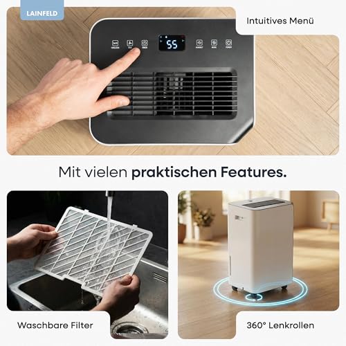 Luftentfeuchter 20 L/Tag | Niedriger Energieverbrauch | Ablaufschlauch für Dauerbetrieb | Elektrischer Raumentfeuchter, Dehumidifier für Home, Keller, Wohnung