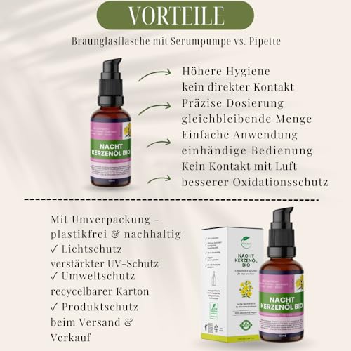 Foto von Nakobe® Bio Nachtkerzenöl 50 ml – kaltgepresst, 100% rein, Oenothera biennis – natürliche Hautpflege & Trockenheitsregulierung – vegan & naturbelassen