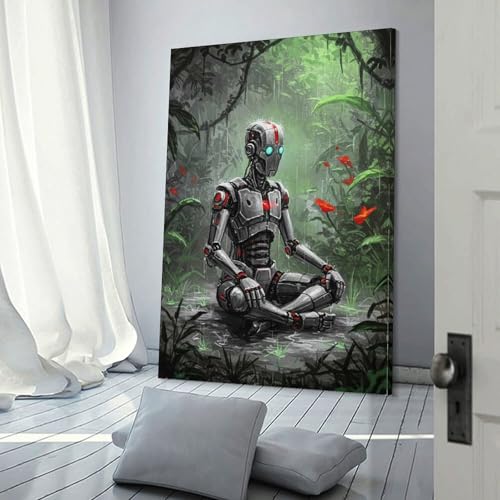 Robot en Méditation Jungle Art Toile pour Habiller un Mur de Chambre Vide