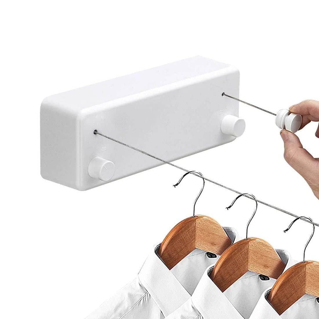 Aputue Retractable Clothesline, 4.2m Indoors Laundry Line with Adjustable Stainless Steel Double Rope, Wall Mounted Stainless Steel Clothes Line for Balcony, Bathroom, Portable Clothes Line (White)