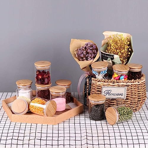 Image of 220 ML Glass Storage Containers with Spice masala lable set,220 ML SET OF 12 Lids Jars with Lids, Clear Food Jar, Round Canister, Pantry Organizers and Storage (12, ROUND 220ML)