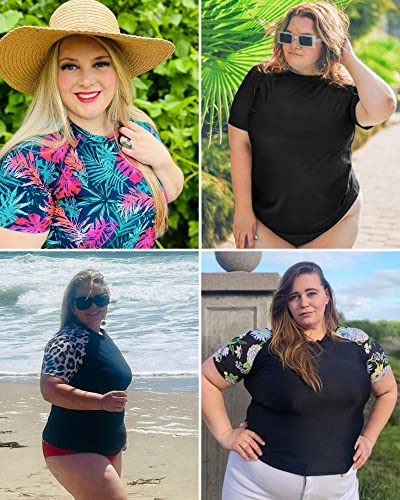 COOTRY Womens 2 Piece Plus Size Rash Guard Swimwear Short Sleeve Swimsuits Bathing Suit Swim Shirt and Shorts UPF 50+4