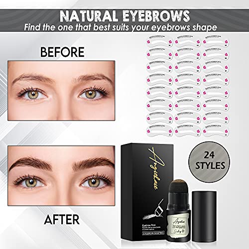 Eyebrow Stamp Stencil Kit, Eyebrow Stencils with 24 Pc, Eyebrow Brown Definer, Brow Stencils and Shaping Kit Reusable (Gray Black) - Thumbnail 3