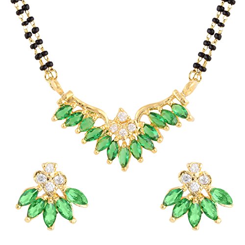 Efulgenz Jewellery Ethnic Traditional Ruby Emerald/Color CZ Stone Mangalsutra Pendant Necklace with Chain for Women and Girls