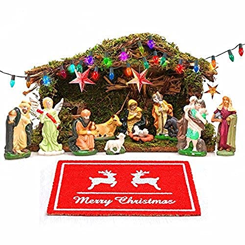 Image of Onlymat Christmas Coir Doormat With Non-Slip PVC Backing for Gateway, Entryway, Outdoor, Indoor, Patio - Durable and Large, Weatherproof Multicolour, Merry Christmas and Reindeer Printed Rug (60cm x 1.5cm x 40 cm)