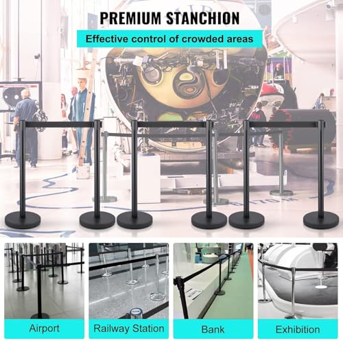 Image of 6 PCs Stanchions with Retractable Belts - Heavy Duty Crowd Control Barriers with Weighted Rubber Base, 6.5FT Retractable Belt Stanchions for Crowd Control Barriers
