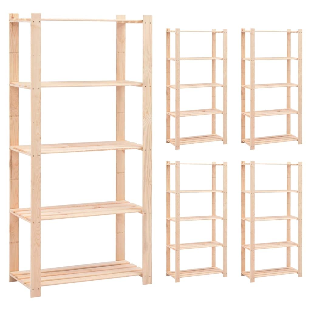 Scaffalatura a 5 ripiani, 5 pezzi, 80 x 38 x 170 cm, in legno di pino massiccio, robusta scaffale per carichi pesanti, per officina, magazzino o casa, organizzazione e conservazione stabili