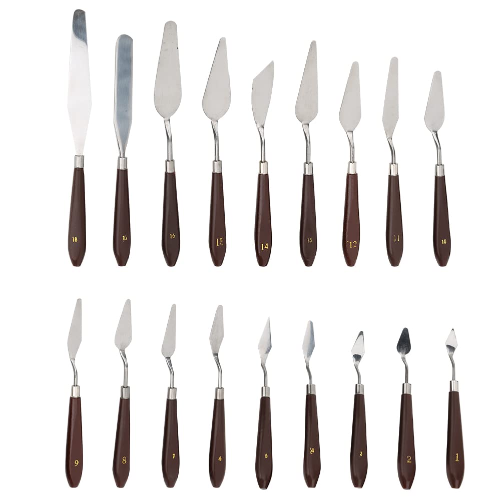 QANYEGN 18 Pieces Painting Spatula, Pe Knife Set, Paint Scraper Tools with Exquisite Wooden Handle, Art plies for Artist(18pcs)