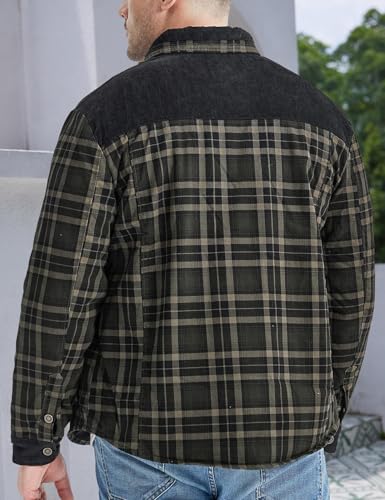 Image of Gihuo Men's Long Sleeve Sherpa Lined Shirts Outdoor Warm Flannel Plaid Jacket Button Down Fleece Coats