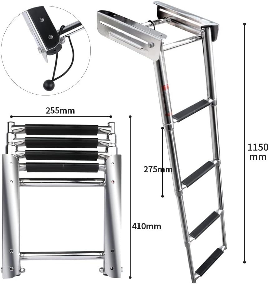 QWZYP 4 Step Stainless Steel Under Platform Slide Mount Boat Boarding Telescoping Ladder Sliding Folding Swimming Launching Ladder : Automotive