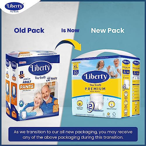 Image of Liberty Premium Adult Diaper Pants, Extra Large (XL) 60 Count, Waist Size (96-165cm | 38-65 inches), Unisex, Leak Proof, Extra Elastics, High Absorbency, 12 Hrs protection, Pack of 2, 30 count /pack