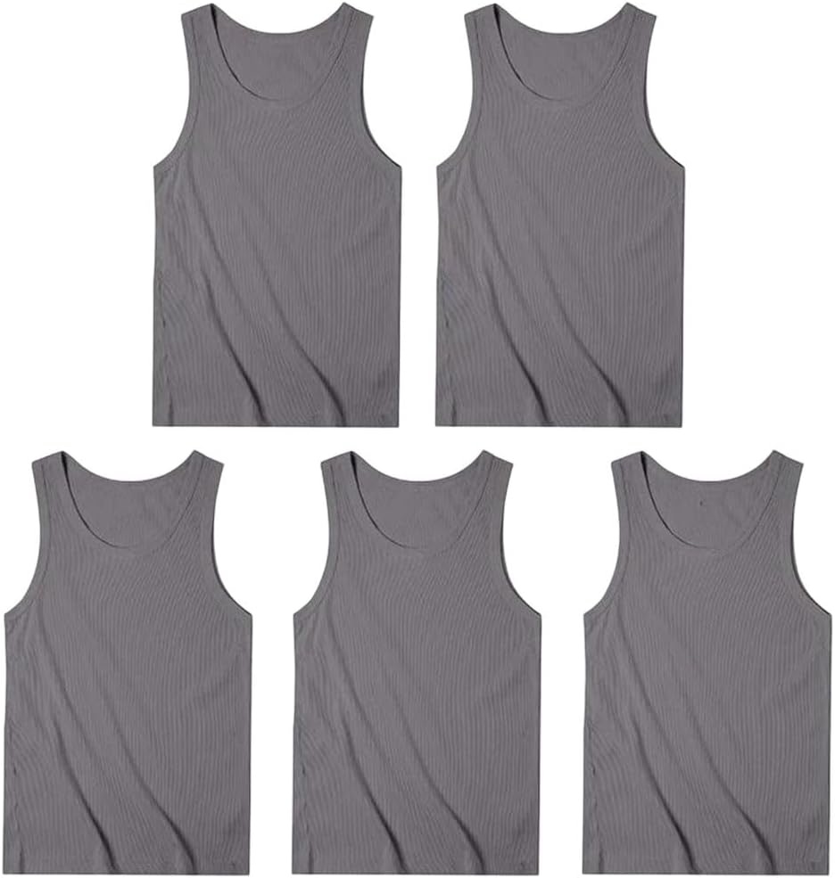 Men Tank Tops Ribbed Heavyweight Sleeveless Slim Fit Fitness Training Vest