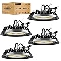 JC-LGL UFO LED High Bay Light 200W 4 Pack, High Bay LED Light 32,000LM (160LM/W) 1-10V Dimmable, 5' Cable with Plug, Hanging Hook, Safe Rope, ETL Listed High Bay Light for Factory Warehouse Workshop