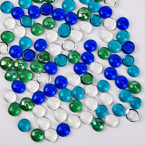 Hisredsun Lot de 290 Galets en Verre, 1350g Galets Plats, Perles Plates en Marbre, Pierres De Remplissage De Vase, Galets De Verre Artificiels, Pot De Fleurs,...