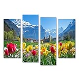 islandburner Prime Bild auf Leinwand Frühling in den Schweizer Alpen mit Tulpenfeld für Wohnzimmer Naturliebhaber Naturkostladen Bilder Wandbilder Poster