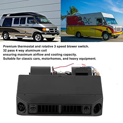 Sicerk Universal 12V 30W Underdash AC Cool Verdampfer, Schwarz, Tragbar, Geräuscharmer Betrieb, Kunststoff, Tischplatte, Luftkühler für Wohnmobile