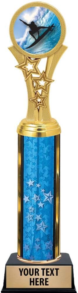Surfing Trophies, 11" Blue Stars Surfing Trophy Award, Free Engraving Prime