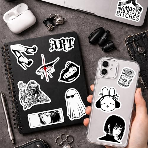 Image of Black Aesthetic Sticker Pack 45+ Pieces | Glossy Premium Vinyl | Waterproof, Scratch & Fade Resistant | Durable Stickers for Laptop, Bottle, Scrapboks, Phone, Bike & More