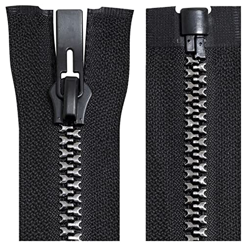 AERZETIX - C64194 - Fermeture éclair/à glissière injectée séparable N°8 80 cm autobloquante - tirette déco en métal - couleur noir et argent - maille...