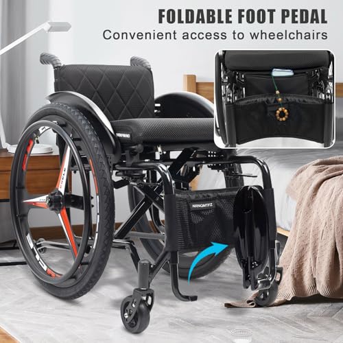 Silla de ruedas manual plegable con características ajustables para movilidad todo terreno y uso deportivo