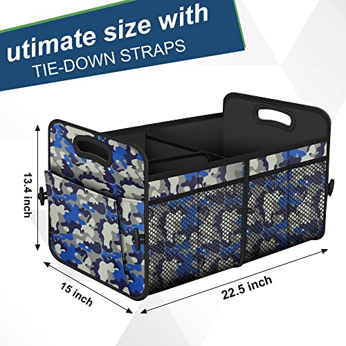Image of Femuar Car Trunk Organizer with 72L Large Capacity Waterproof Collapsible and 11 Pockets, Trunk Organizer for Car SUV /Jeep /Sedan, Large Size, Blue Camouflage
