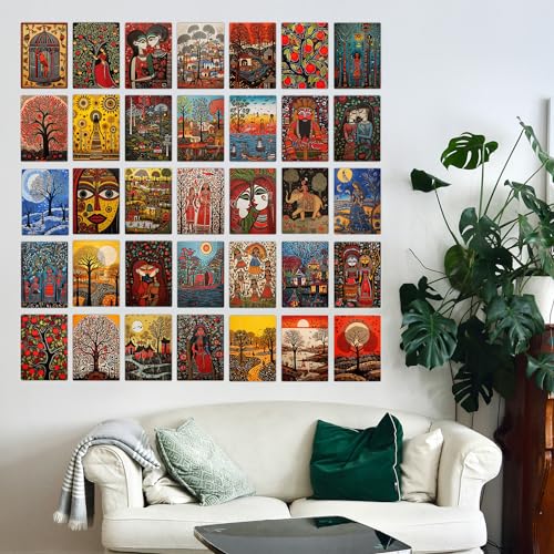 Image of Wallgasm Traditional Madhubani Poster Set - Set of 54, 4 x 6 Inches Posters Posters For Living Room, Office, Bedroom Traditional Madhubani Painting Inspired