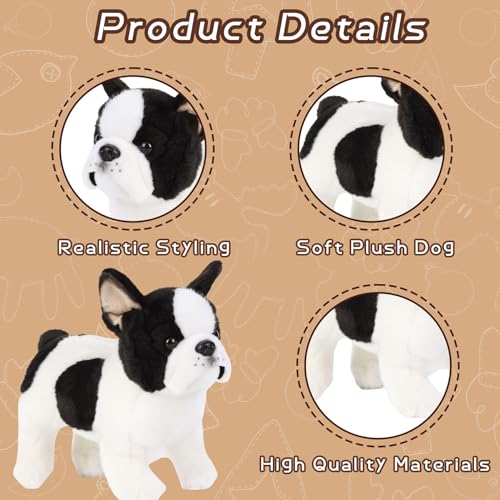Tiny Heart Französische Bulldogge Stofftier Plüschtier 26cm/10” realistisches Bulldogge Plüsch schönes Tier niedliche und weiche Geschenke Hund für Kinder Jungen und Mädchen Spielzeug Weiß
