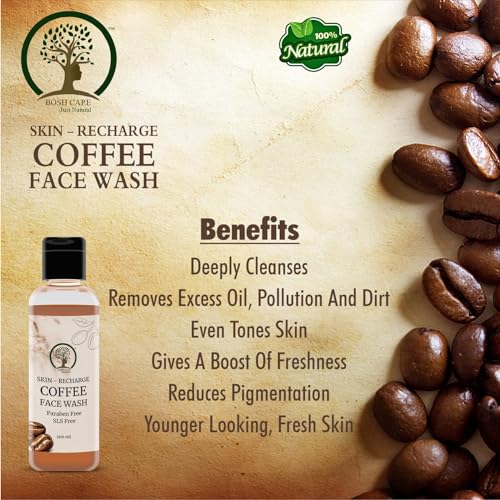Image of BOSH CARE Skin Recharge Coffee Infused Face Wash - 100ml | Paraben-Free & SLS-Free, Revitalize Your Skin