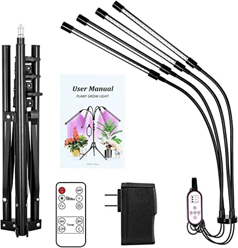 Ipower 4-Head 80 Led Full Spectrum Grow Light With Adjustable 11-63.5Inch Tripod Stand For Indoor Plants, On/Off Cycle Timer 4H/8H/12H, 10 Dimmable Levels #TOP4