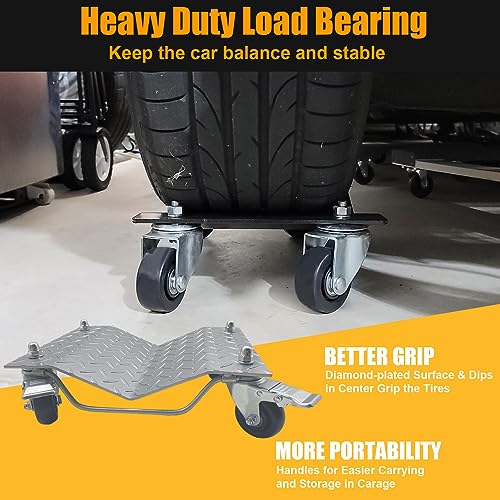 Image of Set of 4 Car Tire Wheel Dolly Furniture Lifters - Heavy Duty Under Vehicle Tire Skates Motorcycle Jack and Moving Dollies with Wheels 6000lbs Capacity Black (Silver, 4 Dollies)