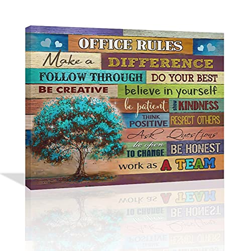 citari Regras de escritório trabalho como uma equipa emoldurada tela para parede inspiradora arte de parede para escritório citações motivacionais decoração de parede moderna escritório decoração de