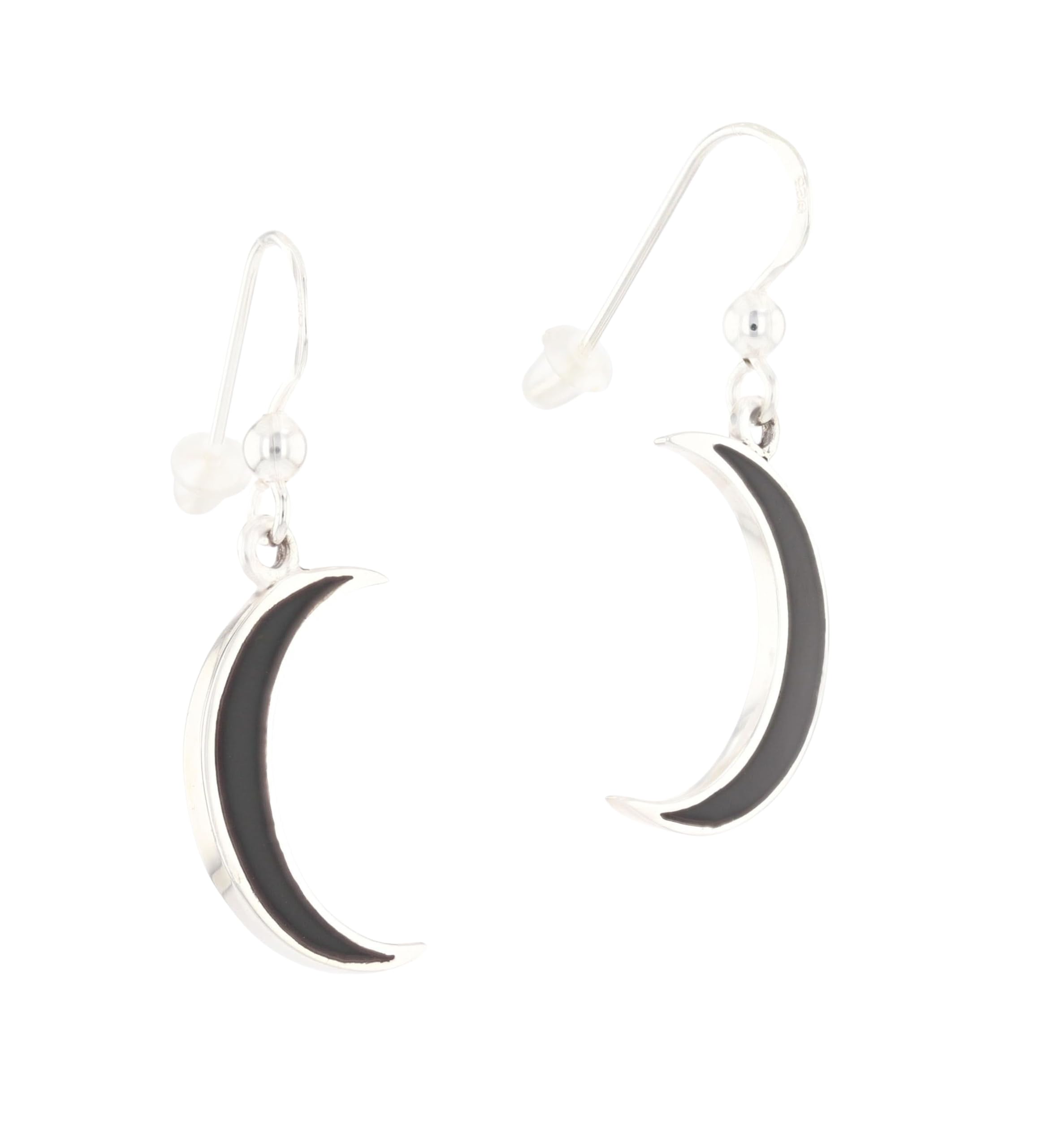 Jewelry Trends Black Crescent Moon Sterling Silver Dangle Earrings