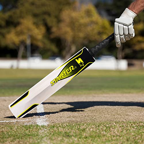 Image of Starter Kashmir Willow Cricket Bat with Half Cane Handle- 13+ Years Kids-Full Size-Yellow & Black