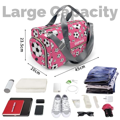 Soccer Balls Pink Personalized Duffel Bags Customized Multi-Function Travel Bag Gym Sports Bag Dance Ballet Overnight Carry On Weekend Bag4