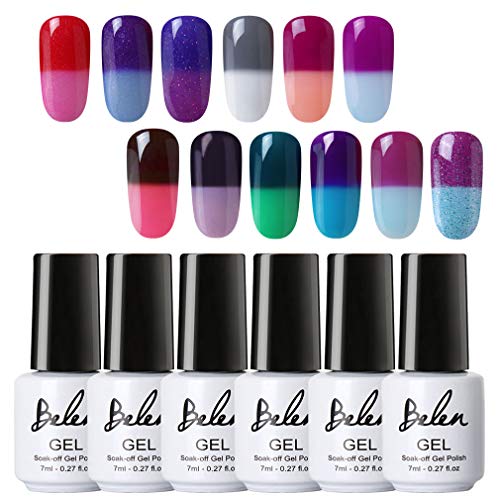 Nail Poish, Color Changing Gel Nail Polish Soak off LED UV Nail Art Varnish 12PCS Belen