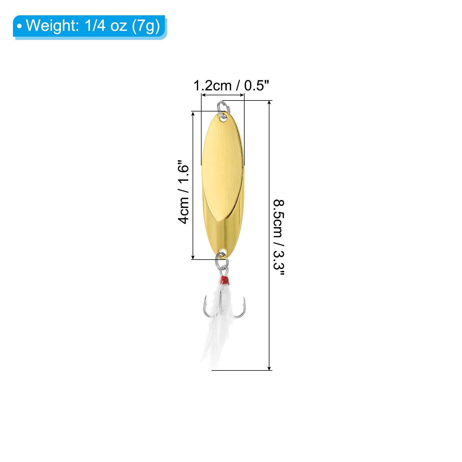 PATIKIL Fishing Spoons 1/4 oz 7g, 5Pcs Fishing Lures Casting Spoon Treble Hooks Jigs Hard Metal Spinner Baits for Freshwater Saltwater Salmon Bass, Gold Tone - Image 2