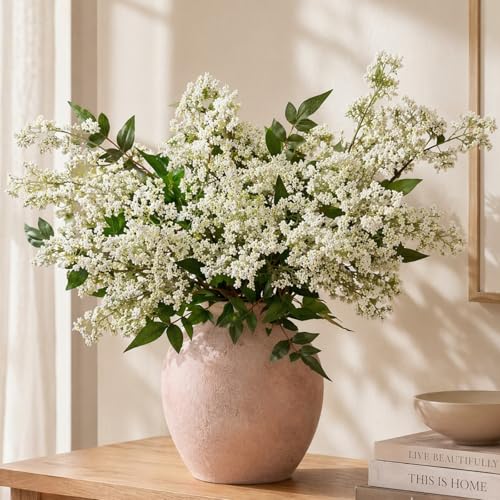 KAFDY Artificial Berry Stems White Flowers Branches for Tall Vase Faux Greenery Plants 43 Inch Realistic Fake Long Floral for Summer Table Indoor Home Arrangements Decoration 3 PCS
