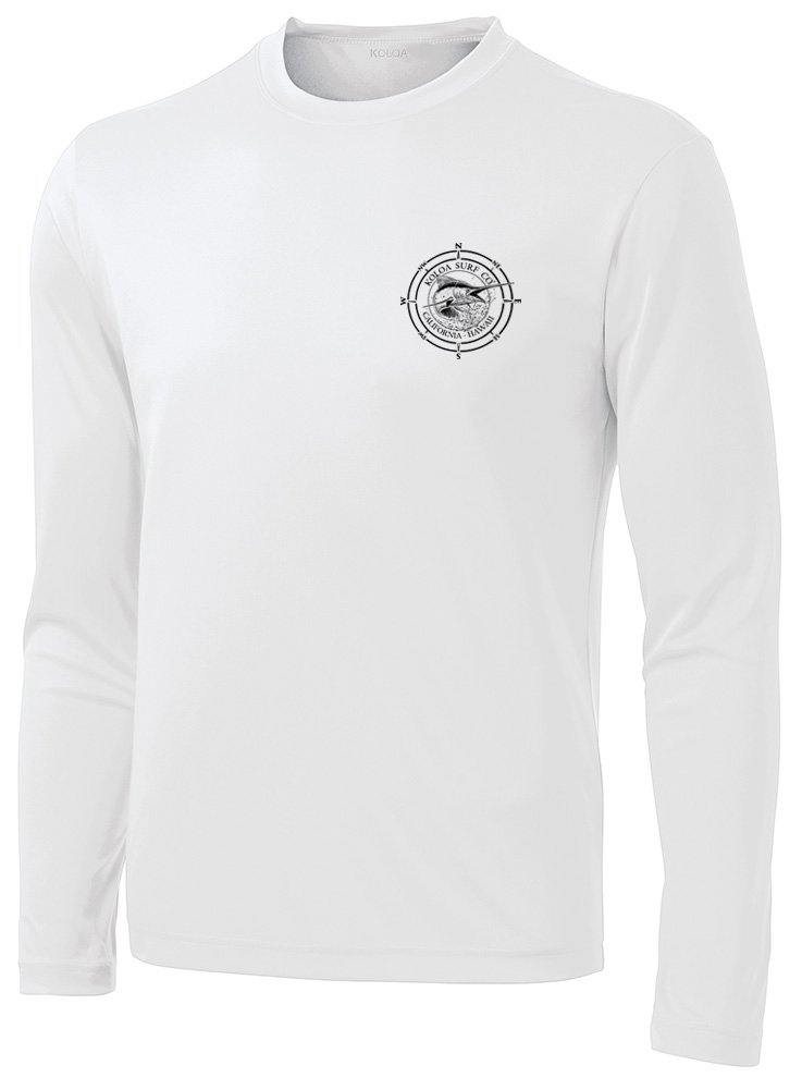 Joe's USA Koloa Surf Black Marlin Logo Moisture Wicking Long Sleeve Shirt-L-White/b