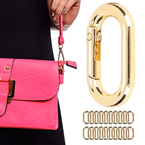 Pssopp 20Pcs Oval Spring Clip Golden Spring Mountaineering Buckle Carabiner Metal Spring Key Ring for Key Organizing Accessories(gold) - Image 3
