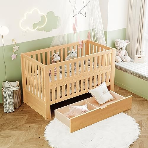 Convertible Crib, Baby Crib Converts to Full Size Platform Bed, Day Bed and Toddler Bed, Natural