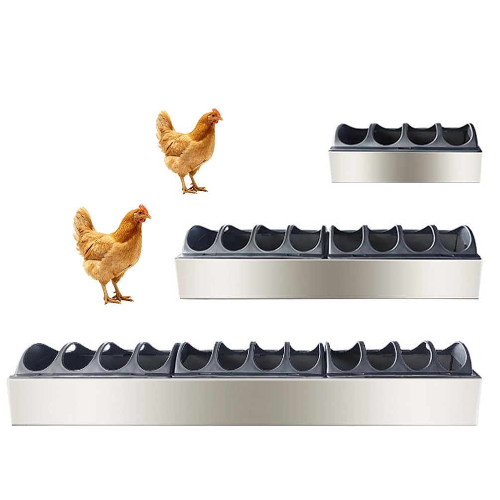 Comedero de pollo de acero inoxidable, comedero rectangular con tapas divididas, equipo de alimentación de aves de corral de doble cara a prueba de derrames para pollos, patos