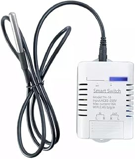 WiFi Thermostat Switch, eWelink App Temperature Controller with Sensor for Fridge Incubator Greenhouse Fan White